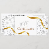 銀モダン雪片金ゴールドリボンギフトカード (正面/裏面)