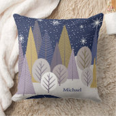 銀モダン雪・紫幾何学木材 クッション (ブランケット)