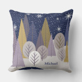 銀モダン雪・紫幾何学木材 クッション (正面)