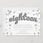 銀モダン風船グリッター18誕生日 招待状 (正面)