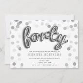 銀モダン風船グリッター40歳 招待状 (正面)