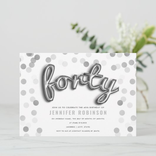 銀モダン風船グリッター40歳 招待状 (スタンド正面)