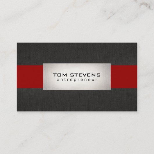 銀モダン黒赤ストライプの 名刺 (正面)