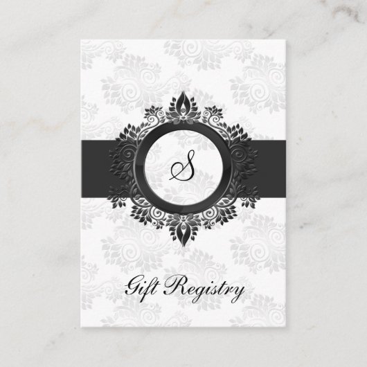 銀モノグラムのギフト登録カード エンクロージャーカード (正面)
