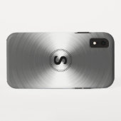 銀モノグラムのコンテンポラリー放射パターン Case-Mate iPhoneケース (裏面(横))