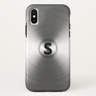 銀モノグラムのコンテンポラリー放射パターン iPhone XSケース