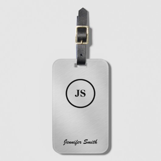 銀モノグラムのブラシ付きスチール手荷物タグ ラゲッジタグ (正面縦)