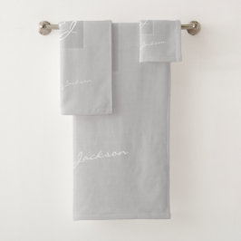 銀モノグラムのモダン灰色エレガント金属 バスタオルセット