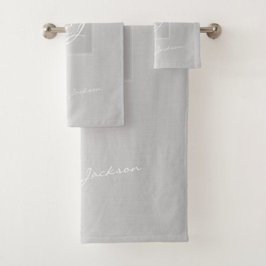 銀モノグラムのモダン灰色エレガント金属 バスタオルセット (インサイチュ)