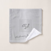 銀モノグラムのモダン灰色エレガント金属 バスタオルセット (ウォッシュタオル)