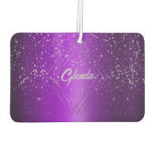 銀モノグラムモダン付き紫ブラシ仕上げ金属 | カーエアーフレッシュナー (裏面)