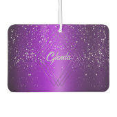 銀モノグラムモダン付き紫ブラシ仕上げ金属 | カーエアーフレッシュナー (正面)