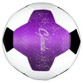 銀モノグラムモダン付き紫ブラシ仕上げ金属 | サッカーボール (回転)