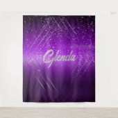 銀モノグラムモダン付き紫ブラシ仕上げ金属 | タペストリー (正面)