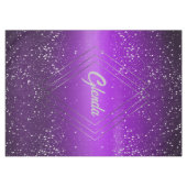 銀モノグラムモダン付き紫ブラシ仕上げ金属 | テーブルクロス (正面(横))