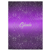 銀モノグラムモダン付き紫ブラシ仕上げ金属 | テーブルクロス (正面)