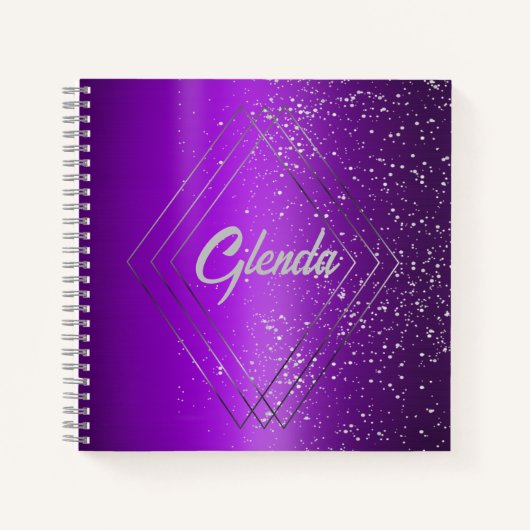 銀モノグラムモダン付き紫ブラシ仕上げ金属 | ノートブック (正面)