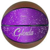 銀モノグラムモダン付き紫ブラシ仕上げ金属 | バスケットボール (正面)