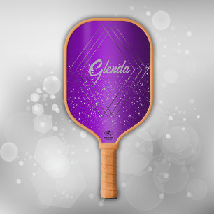 銀モノグラムモダン付き紫ブラシ仕上げ金属   ピックルボールラケット