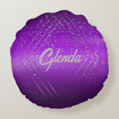 銀モノグラムモダン付き紫ブラシ仕上げ金属 | ラウンドクッション (裏面)