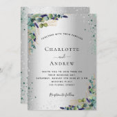 銀ユーカリの緑はラグジュアリーの輝結婚きを放つ 招待状 (正面/裏面)