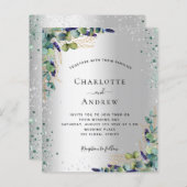 銀ユーカリ緑結婚式招待状 (正面/裏面)