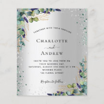 銀ユーカリ緑結婚式招待状