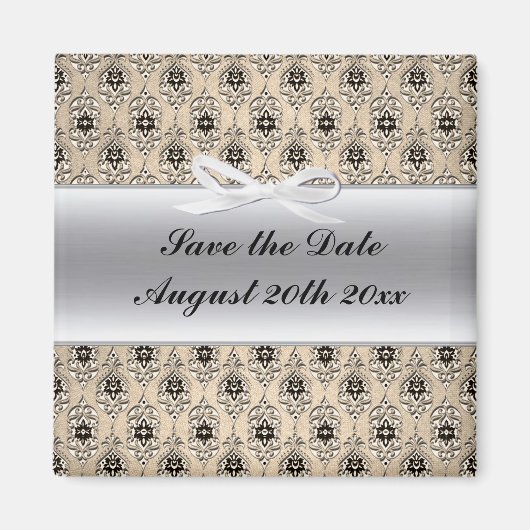 銀ラベルとダマスクは日付磁石を保存 マグネット (正面)