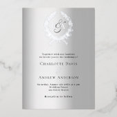 銀リースモノグラ結婚ム病 箔招待状 (正面)
