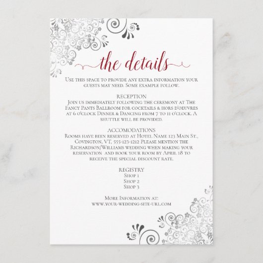 銀レースのよう赤書白結婚詳細 エンクロージャーカード (正面)