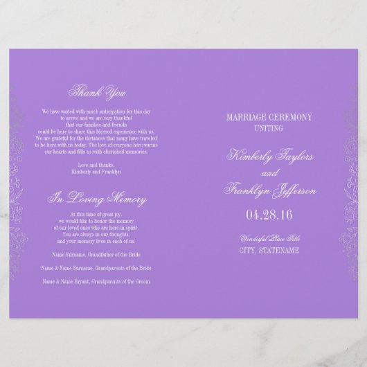 銀ヴィンテージフローラ紫結婚式 プログラム (正面)