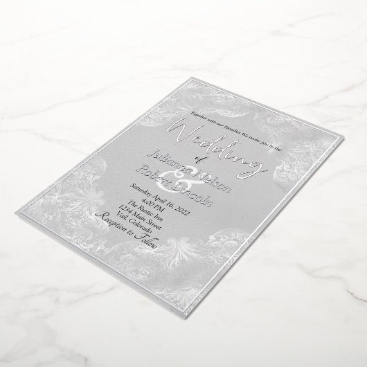 銀ヴィンテージ金結婚箔 箔招待状 (回転した状態)