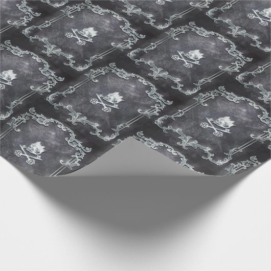 銀不気味王室のヴィンテージゴシックスカルキング ラッピングペーパー (角)