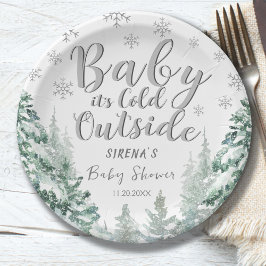 銀世界の冬のベビーシャワー It's Cold Outside Silver Forest Wint ペーパープレート
