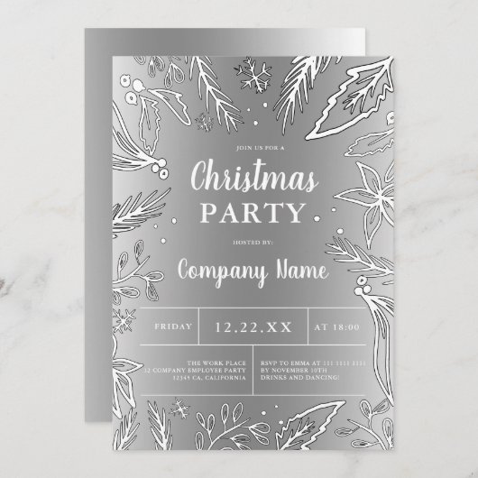 銀企業の金金属クリスマスパーティー 招待状 (正面/裏面)