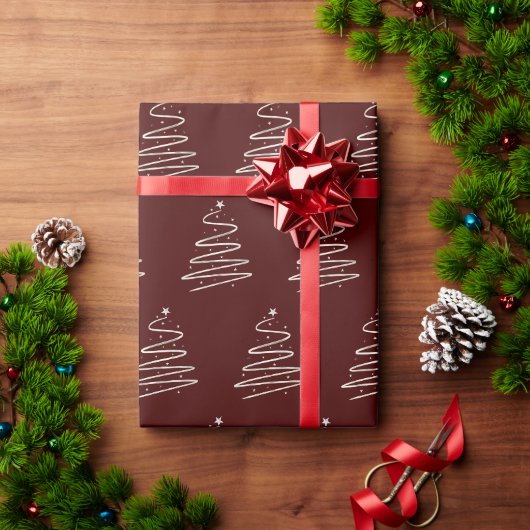 銀伝統的金クリスマスツリー赤 ラッピングペーパー (クリスマスギフト)