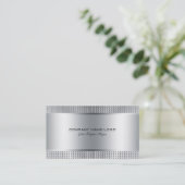 銀光沢のある金属デザイン – ステンレス鋼の外観 名刺 (スタンド正面)