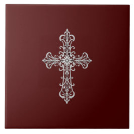 銀十字付き暗赤色セラミックタイル タイル