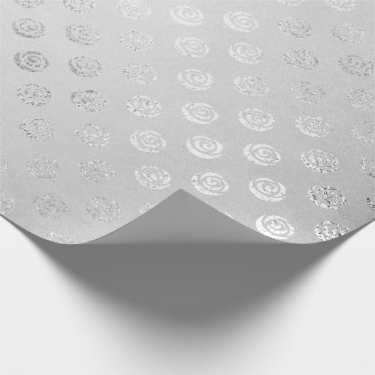 銀単色の繊細なグレーフローラバラ ラッピングペーパー (角)
