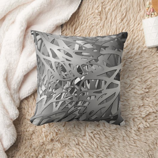 銀及び灰色の抽象的な枝 クッション (ブランケット)