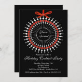 銀及び赤いオーナメントのカクテルのクリスマス・パーティ 招待状 (正面/裏面)