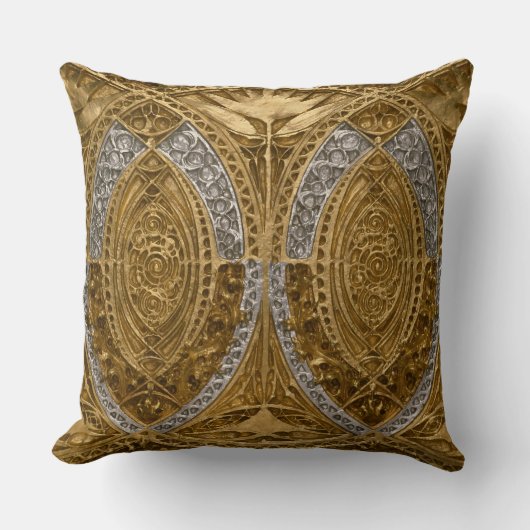 銀及び金ゴールドアールデコ模様 クッション (正面)