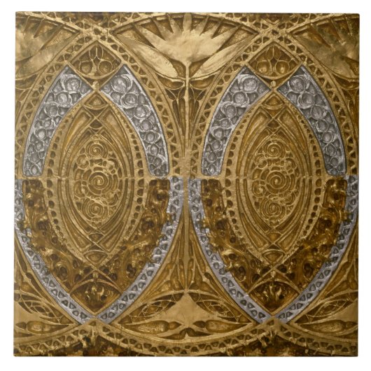 銀及び金ゴールドアールデコ模様 タイル (正面)