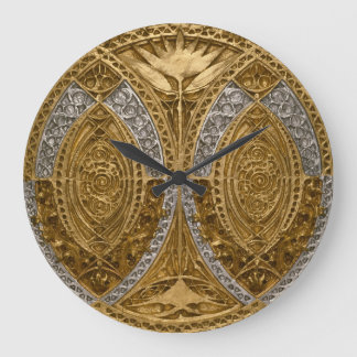 銀及び金ゴールドアールデコ模様 ラージ壁時計