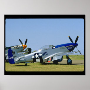 銀及び青い、P51ムスタング、Side_WWIIの飛行機 ポスター