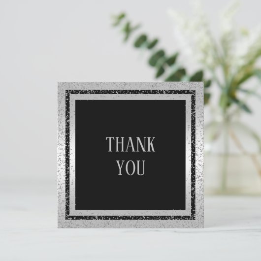 銀及び黒のグリッターによって組み立てられる人は感謝していしています サンキューカード (スタンド正面)