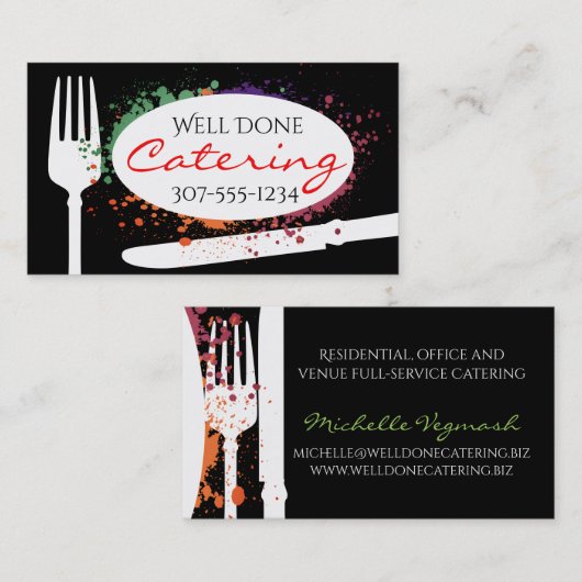 銀器のしぶきのシェフのケイタリングビジネスカード 名刺 (正面/裏面)