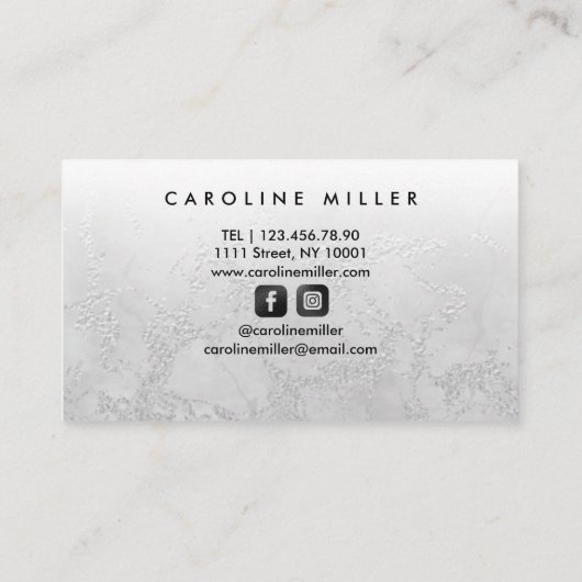銀大理石フォイルエレガントメイクアップ美しいサロン 名刺 (裏面)