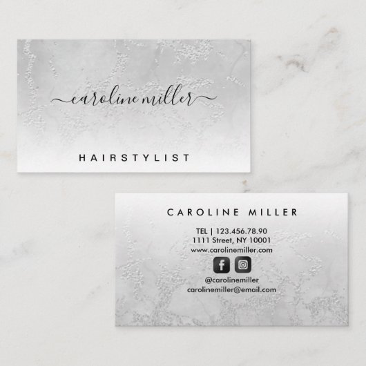 銀大理石フォイルエレガントメイクアップ美しいサロン 名刺 (正面/裏面)