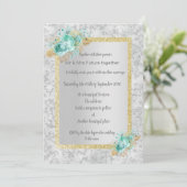 銀大理石フローラ結婚とアクアフローラ金ゴールド 招待状 (スタンド正面)